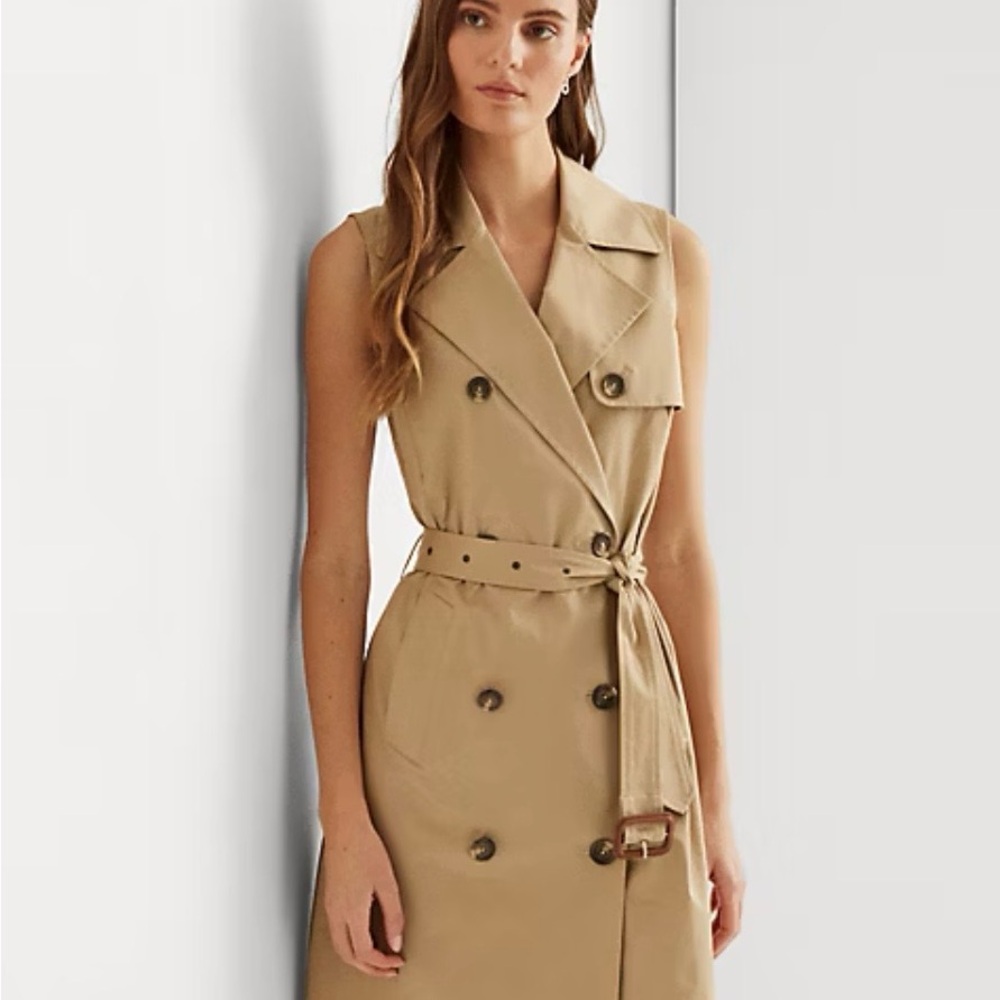 Ralph Lauren Sleeveless Trench Midi Dress in Tan